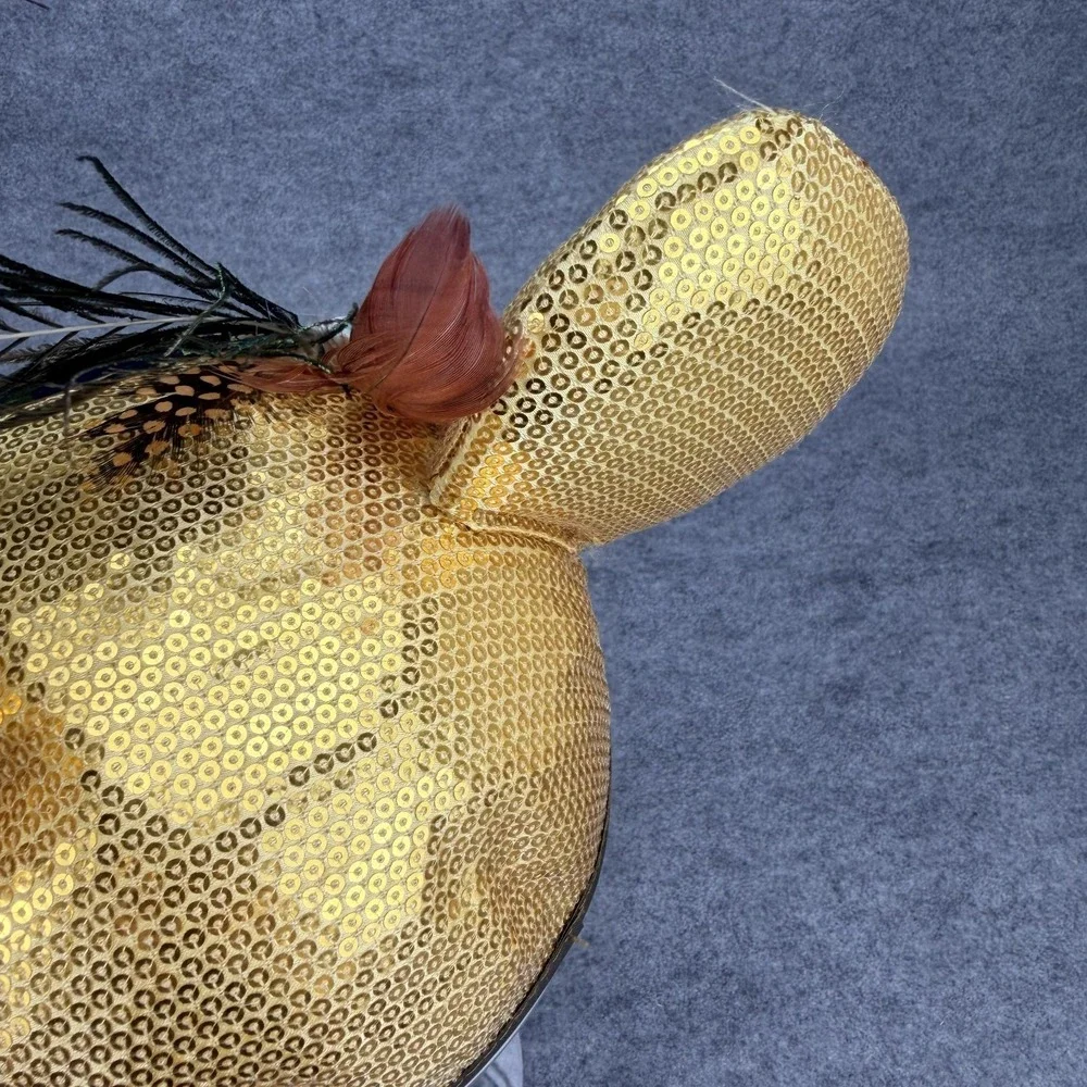 Disney Parks Minnie Mouse Gold Sequin Ears Peacock Feather Headband One Size